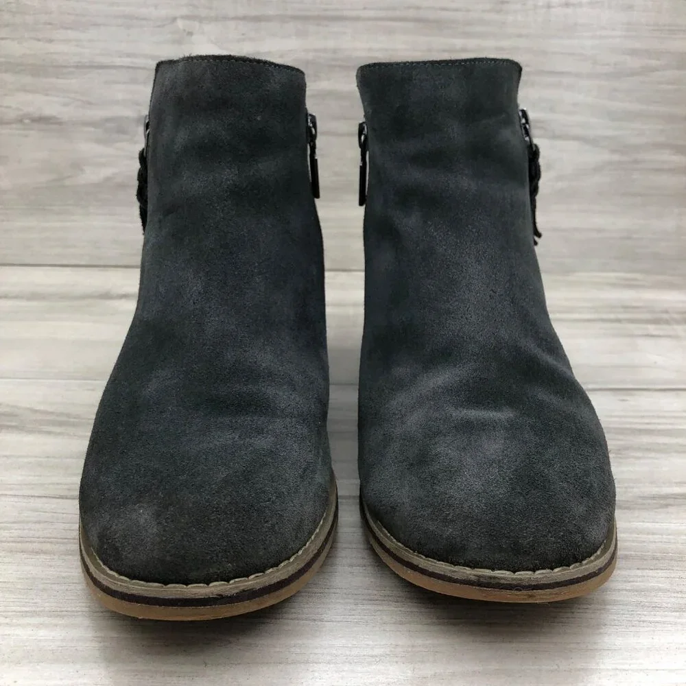 Blondo Ankle Boots Womens 9M Dark Gray Suede Waterproof Double Zip Booties